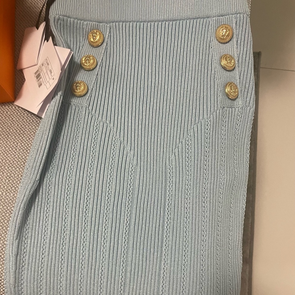Balmain blue button MIDI skirt
